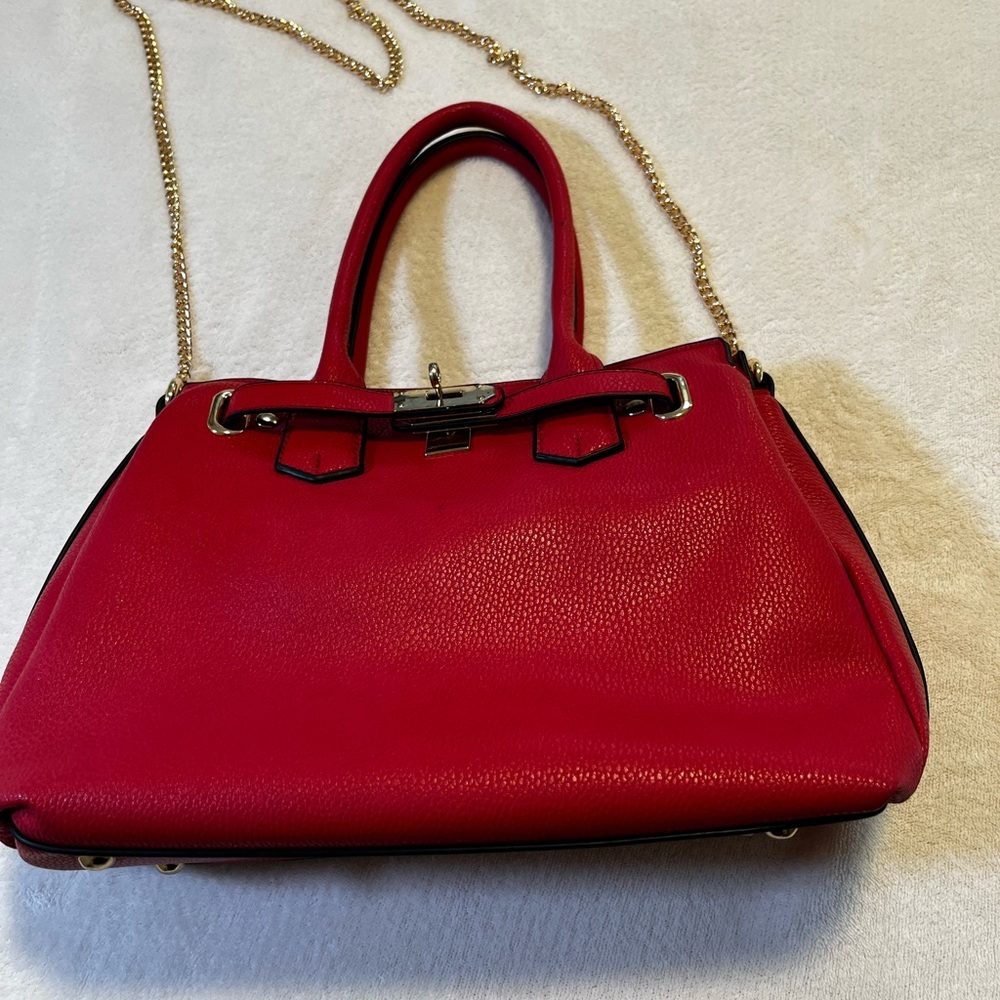 ❤️ GALIAN New York Red Satchel Bag w/ Gold Chain Strap NWT - Picture 8 of 13